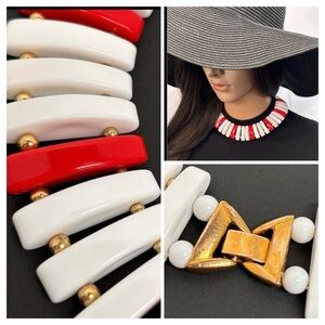Retro Bold Red and White Statement Collar Necklace
